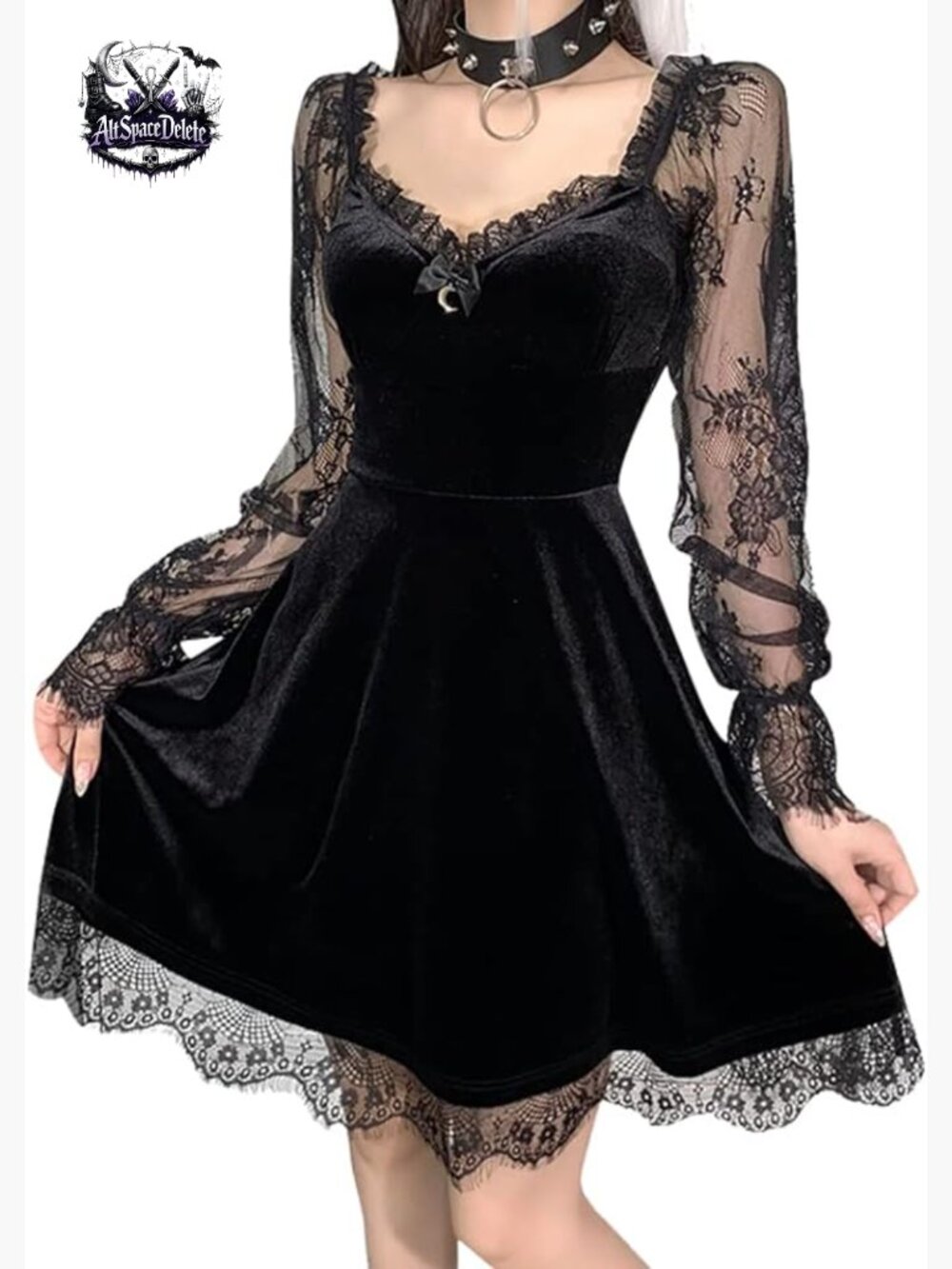 Gothic Lace Mini Dress Vintage A-Line Pull-On Square Neck Sleeveless